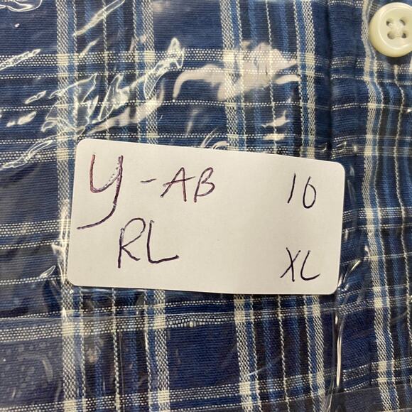 Ralph Lauren Linen Blend Button Up Shirt Mens XL Blue Plaid Classic Fit Long Slv - Picture 11 of 11